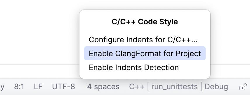 从代码样式切换器启用 ClangFormat 从代码样式切换器启用 ClangFormat