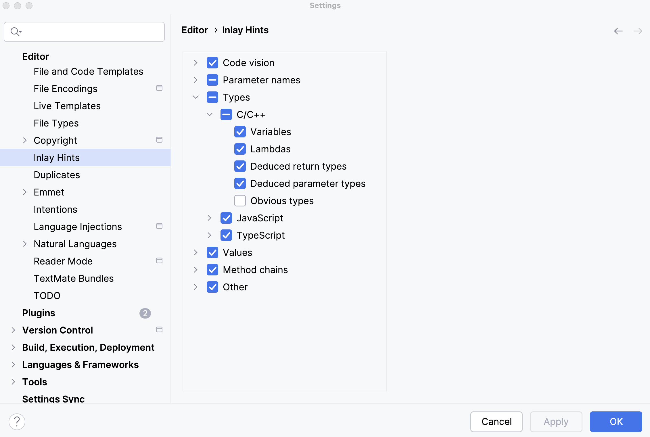 CLion Nova 中的类型转换提示设置 CLion Nova 中的类型转换提示设置