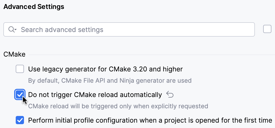 禁用 CMake 重新加载 禁用 CMake 重新加载