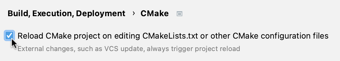 在 CMake 设置中启用自动重新加载