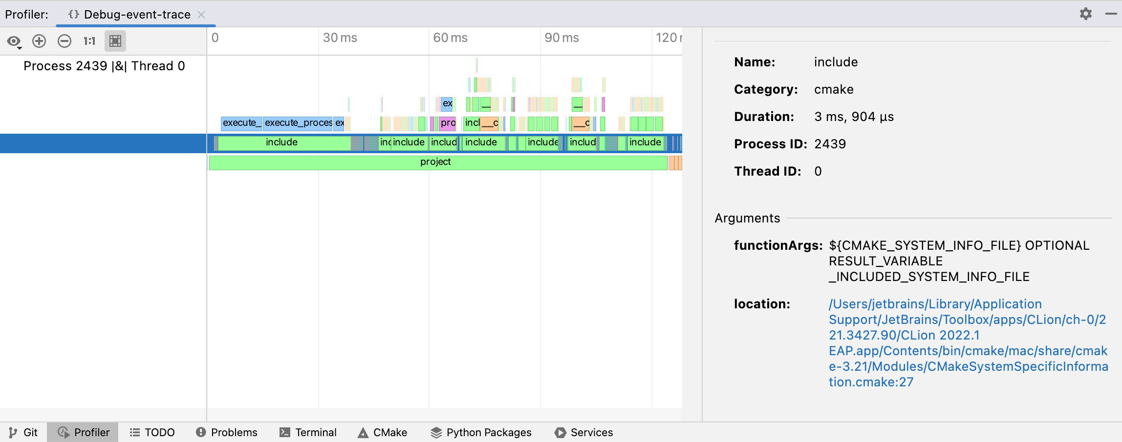 CMake 性能分析工具窗口 CMake 性能分析工具窗口