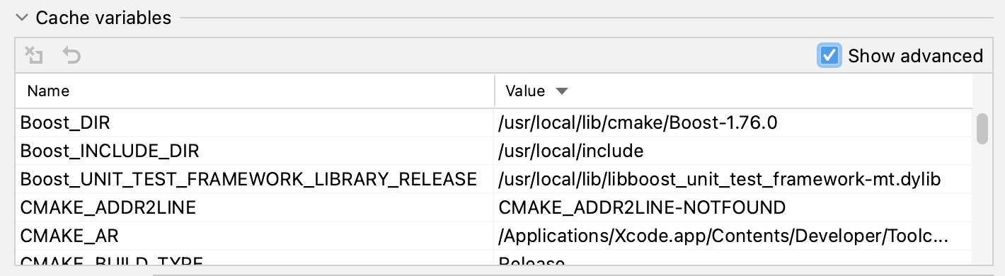 显示高级 CMake 变量 显示高级 CMake 变量
