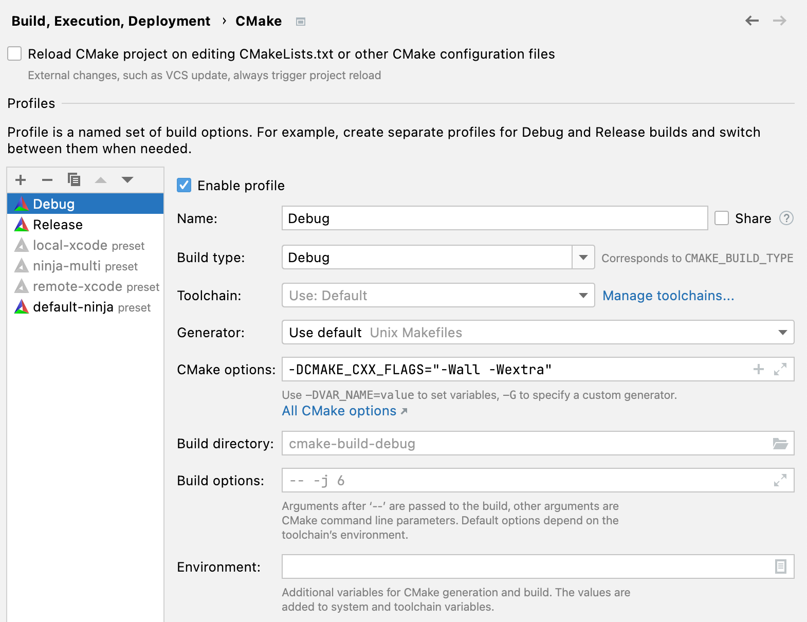 CMake 设置对话框 CMake 设置对话框