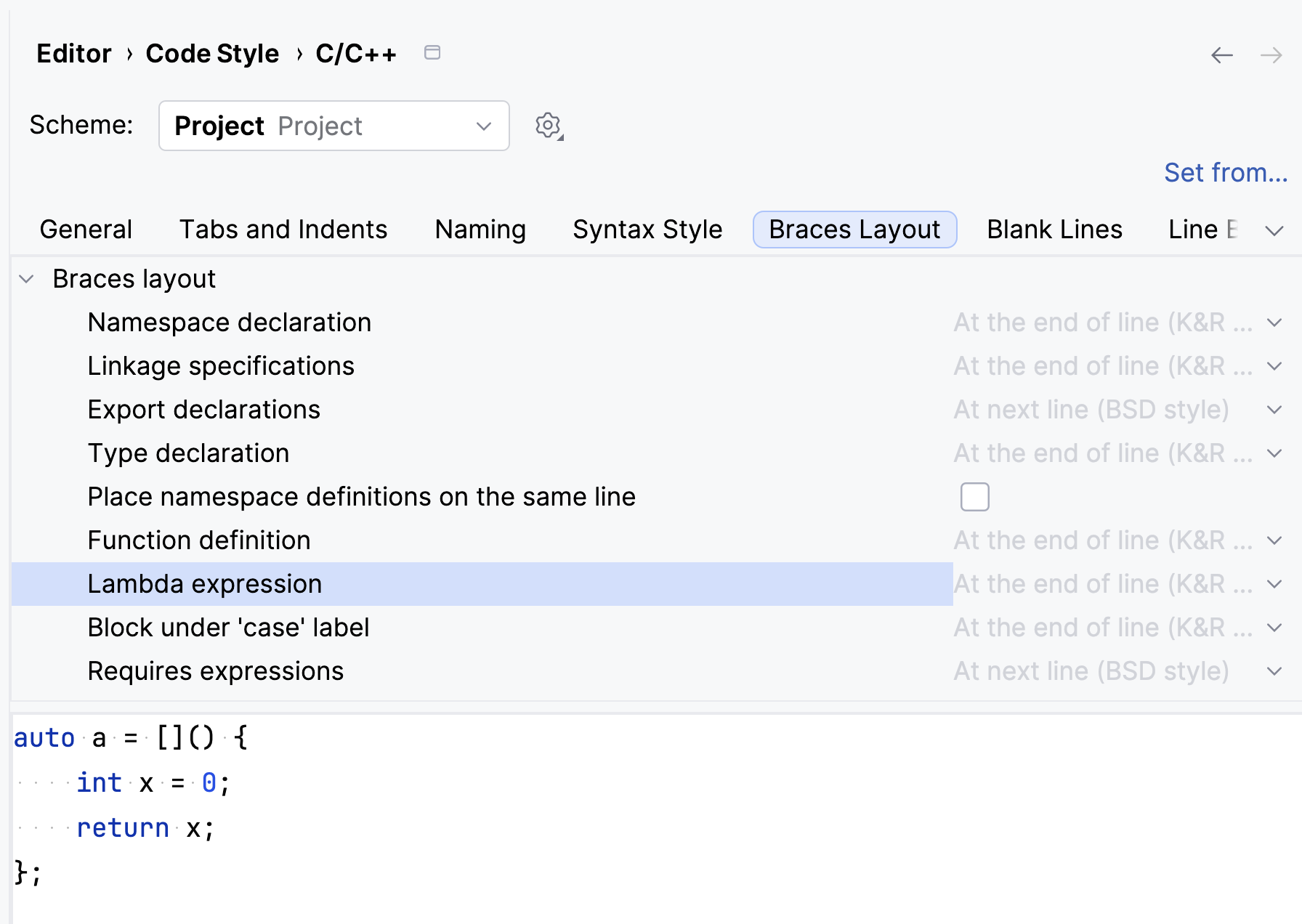 Code style for braces Code style for braces