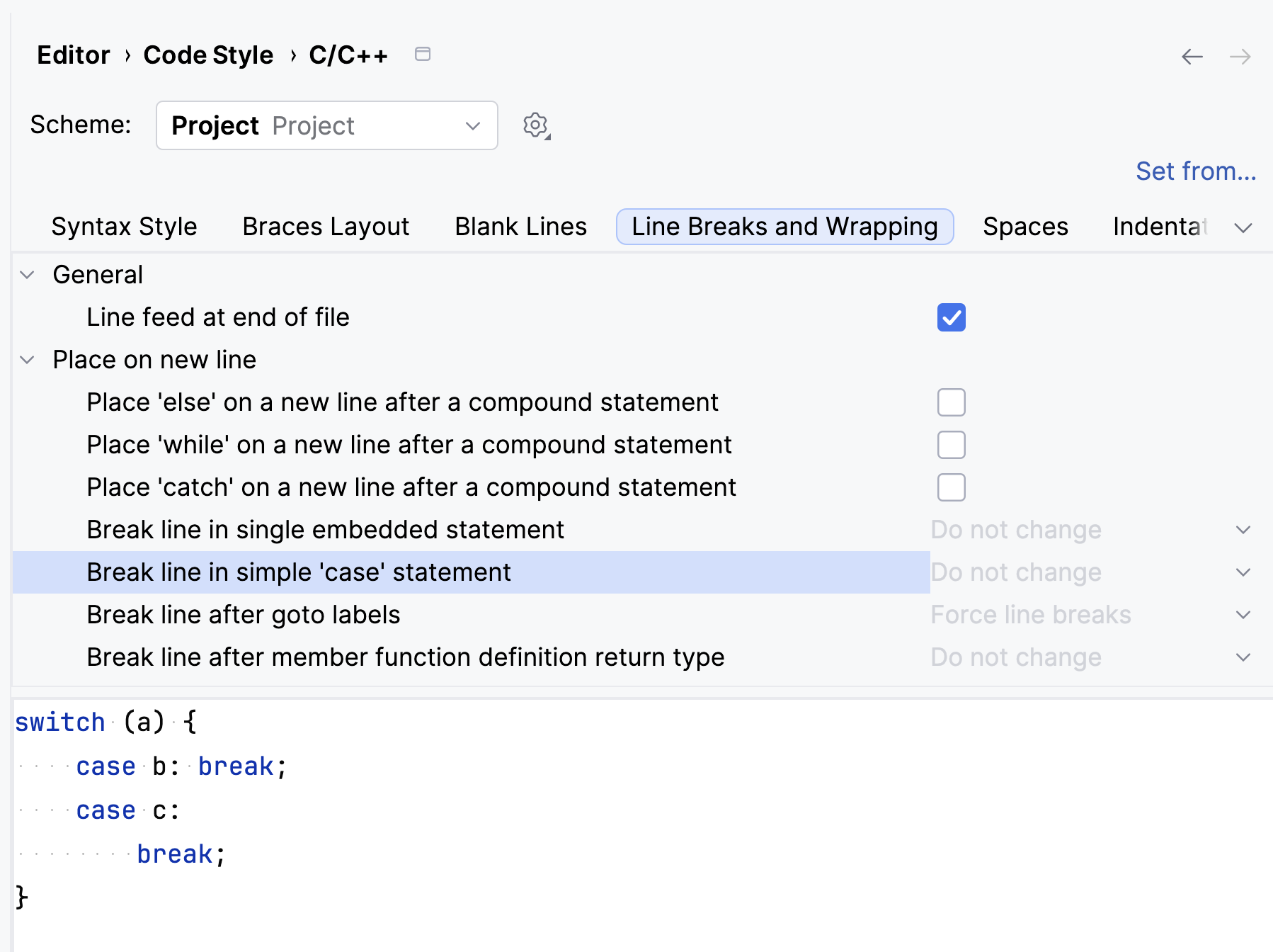 Code style options for line breaks Code style options for line breaks