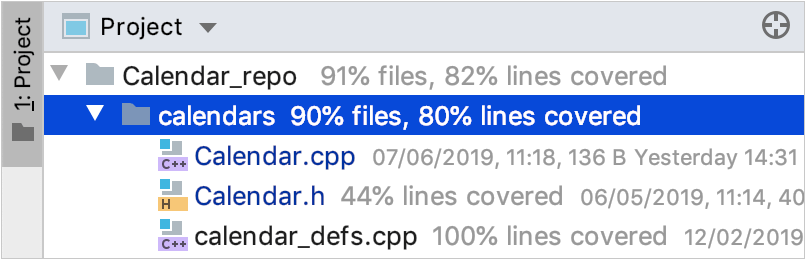 Code coverage results in Project view Code coverage results in Project view