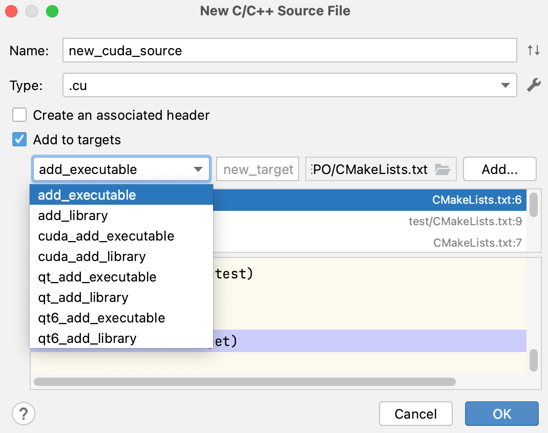 为新文件添加目标 为新文件添加目标