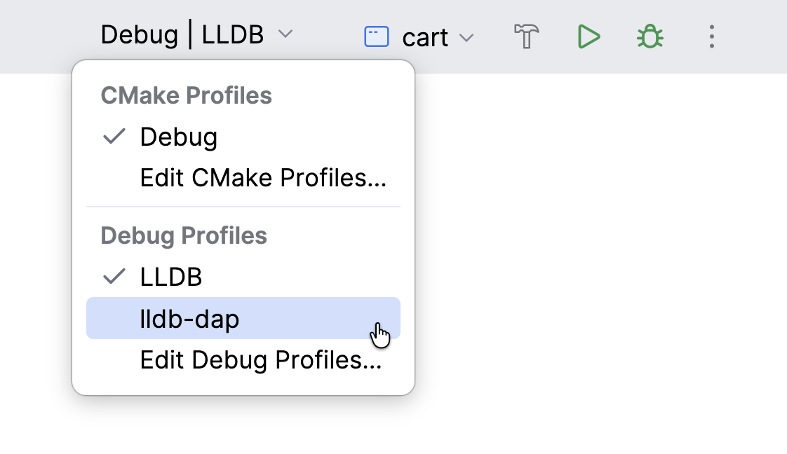 Selecting the DAP debugger in a toolchain