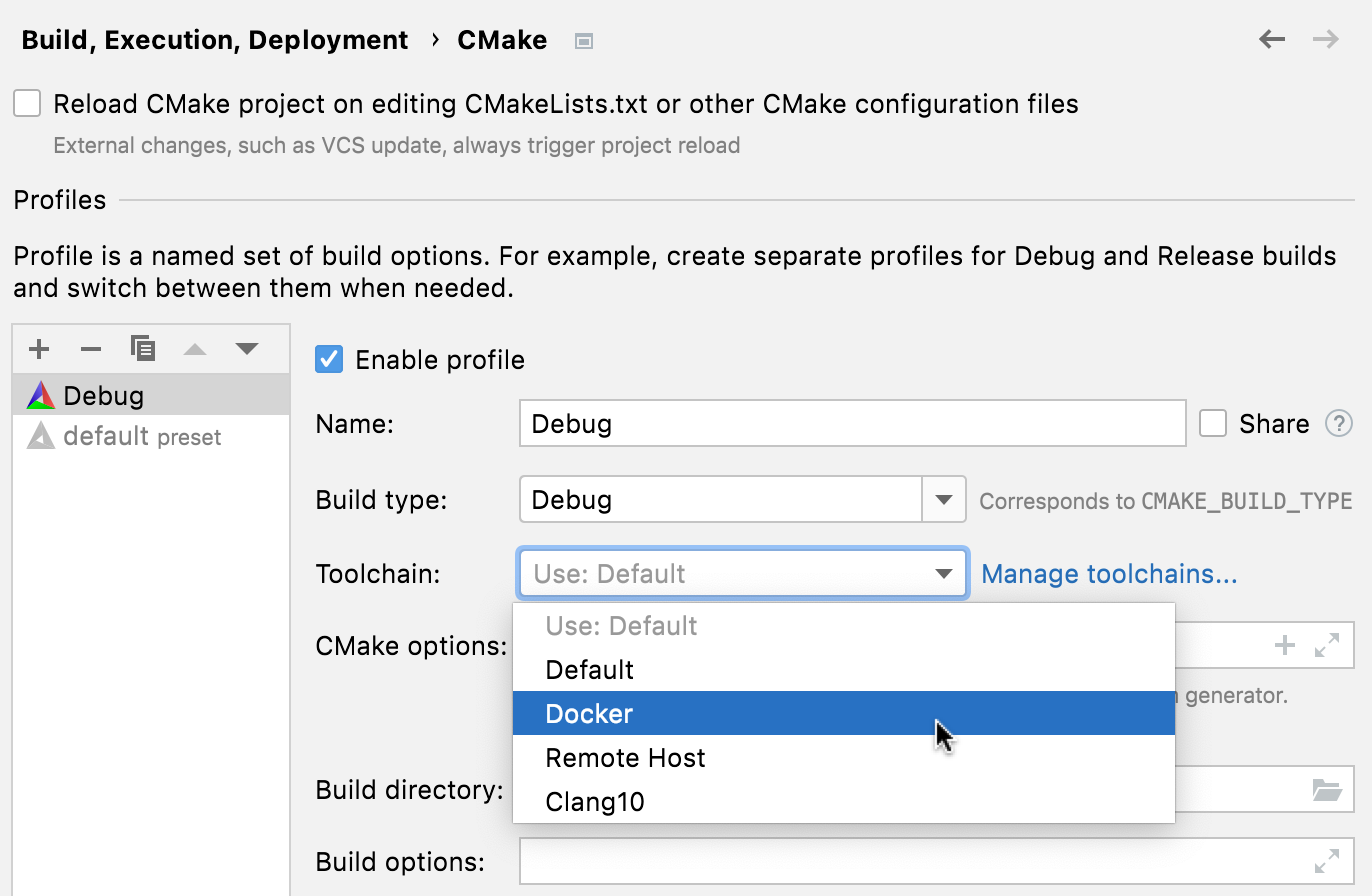 Docker toolchain in a CMake profile Docker toolchain in a CMake profile