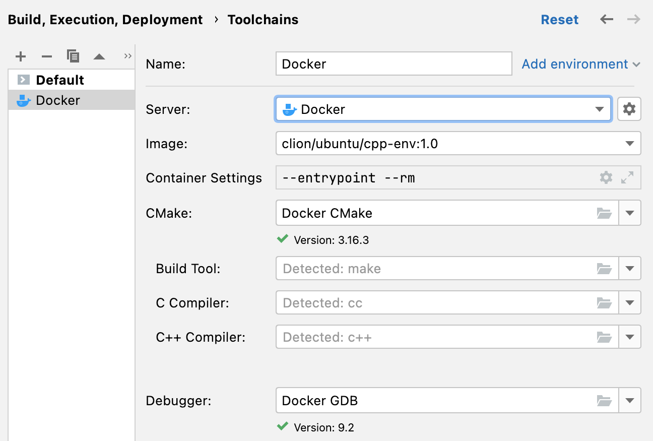 Docker toolchain configured Docker toolchain configured