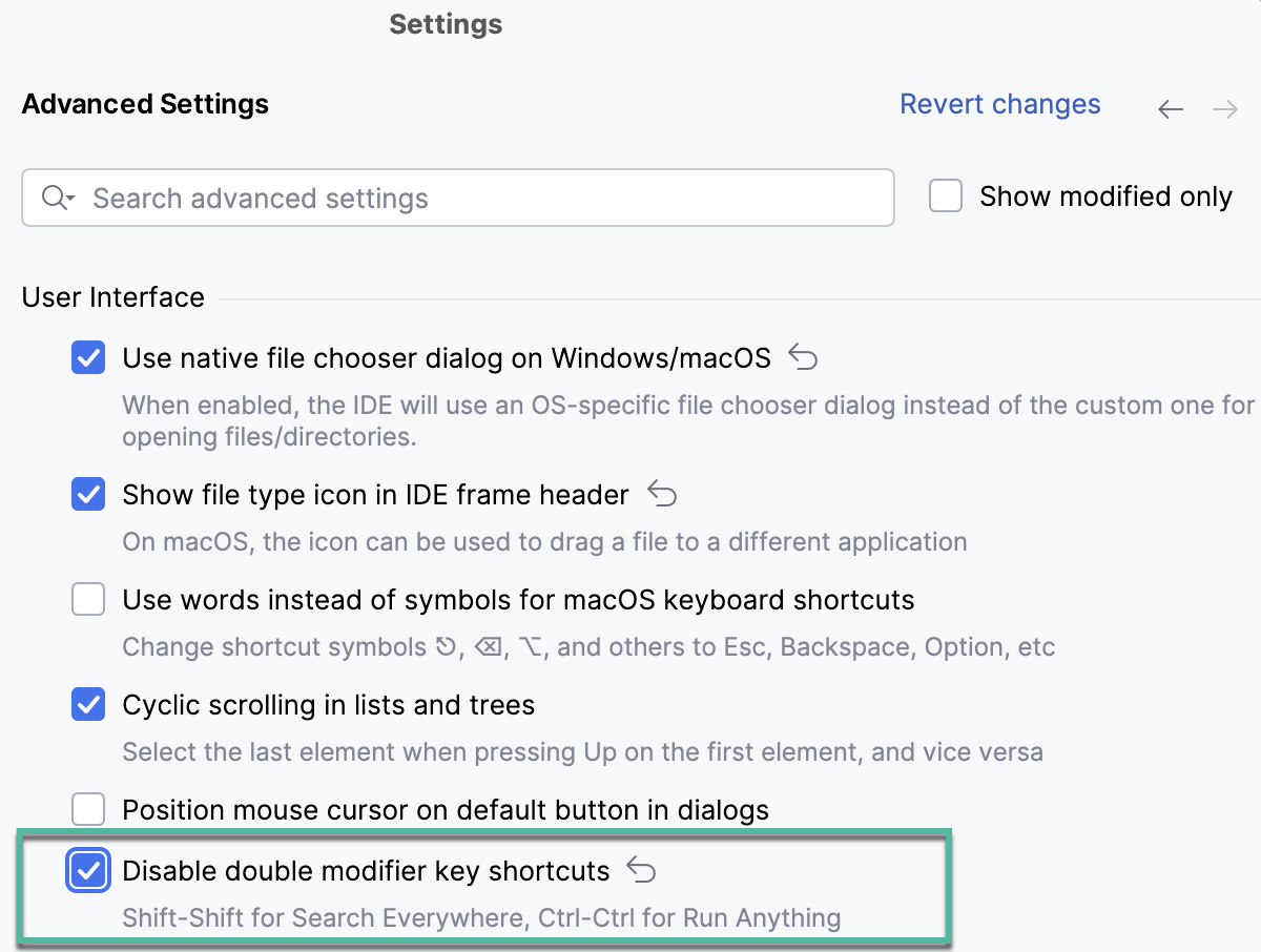 Disabling the double-key shortcuts Disabling the double-key shortcuts