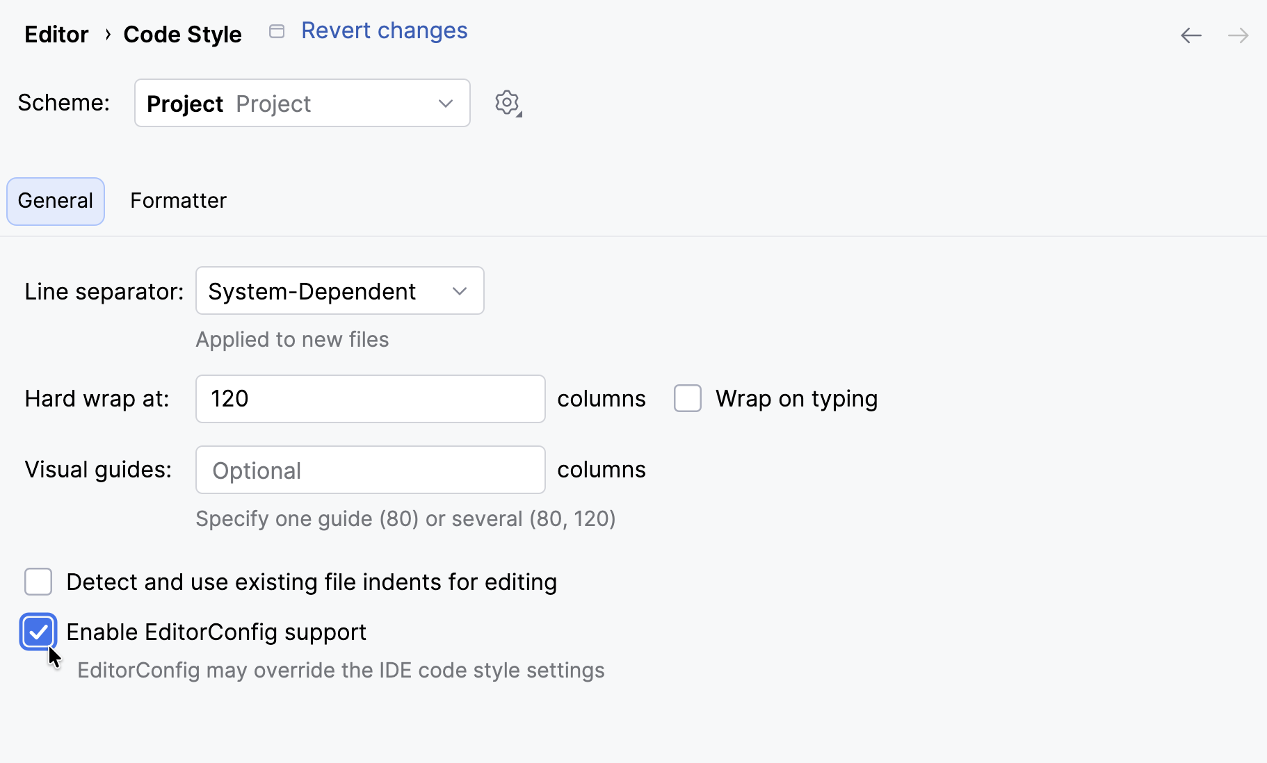 Enable EditorConfig support in Settings Enable EditorConfig support in Settings