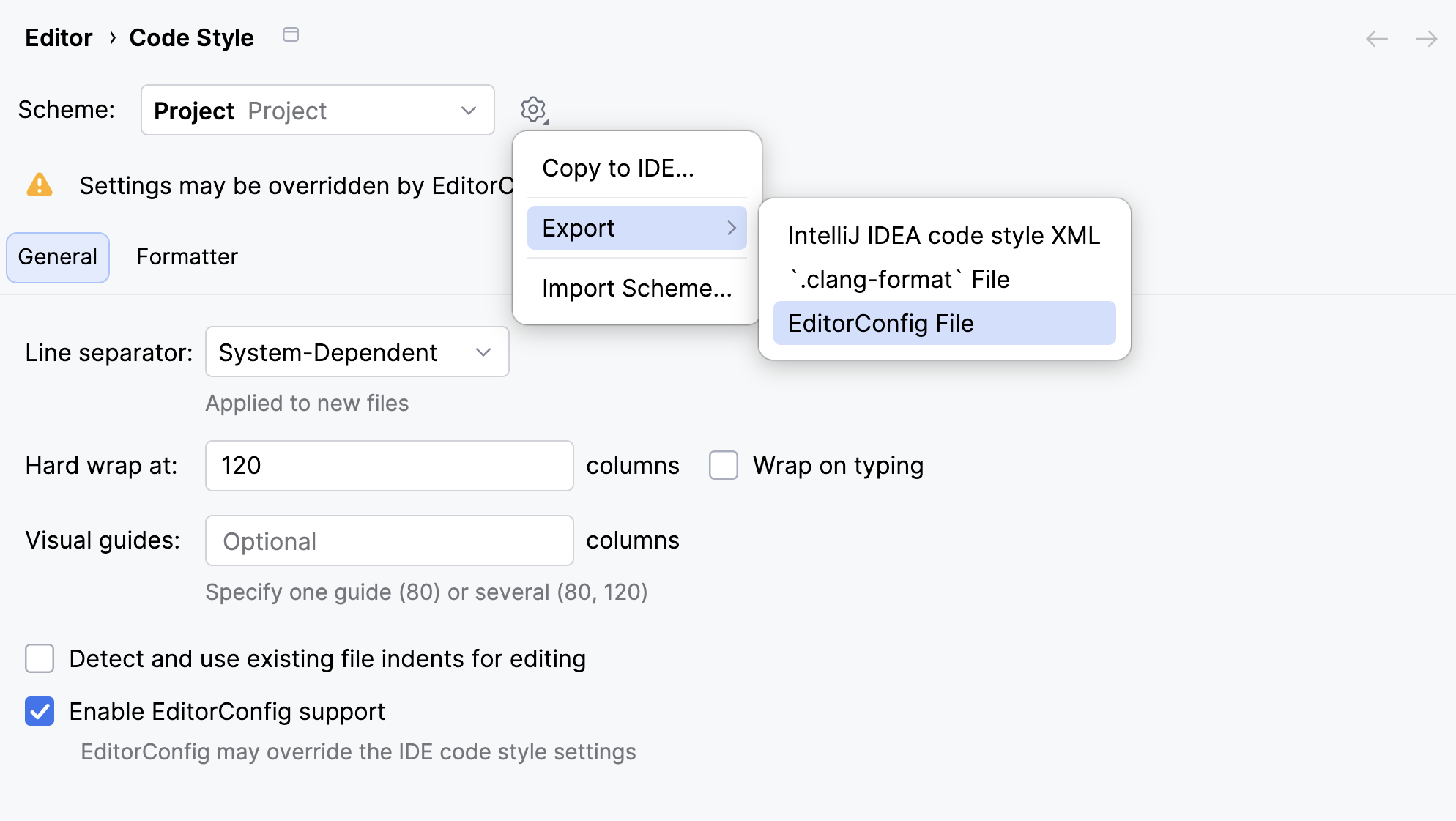 Exporting code style settings as .editorconfig file Exporting code style settings as .editorconfig file
