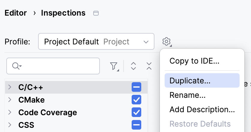 Creating a new inspection profile Creating a new inspection profile