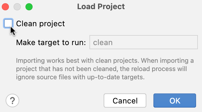 打开 Makefile 项目时跳过 Clean 步骤