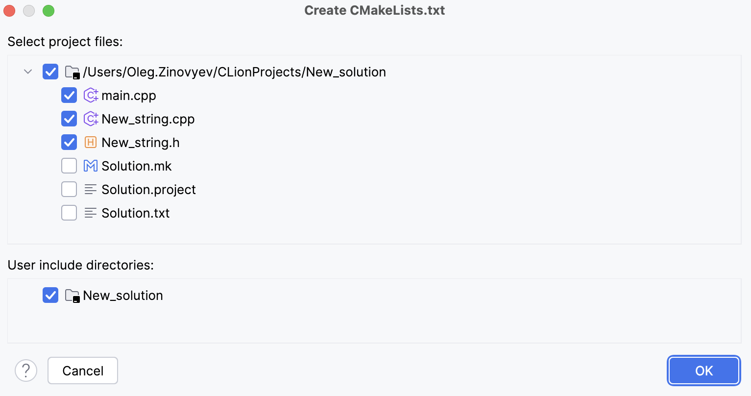 创建 CMakeLists.txt 对话框 创建 CMakeLists.txt 对话框