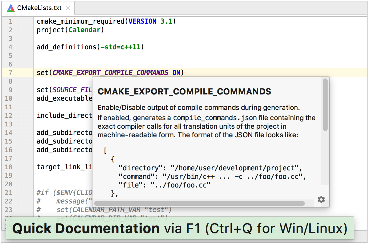为 CMake 提供高亮显示和快速文档