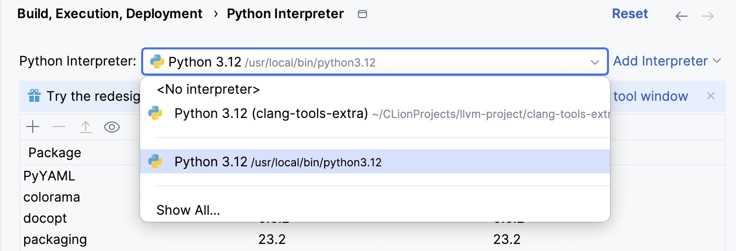 可用 Python 解释器列表