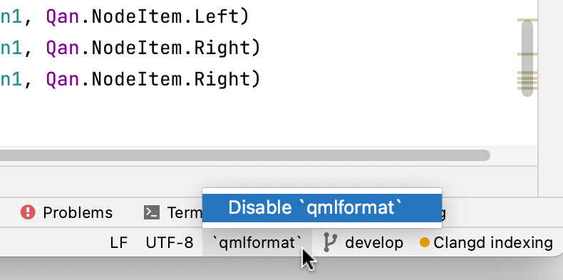 状态栏中的 qmlformat 指示器