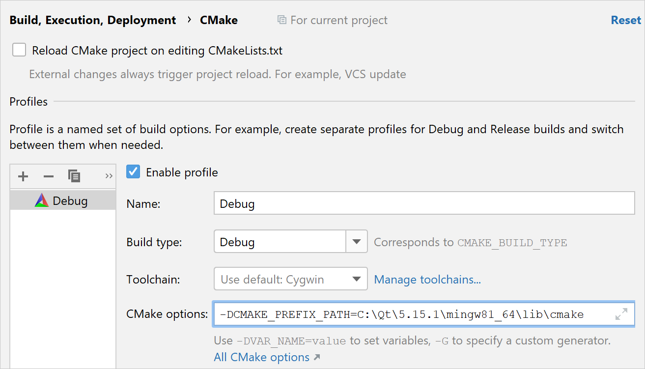 Qt 项目的 CMake 选项