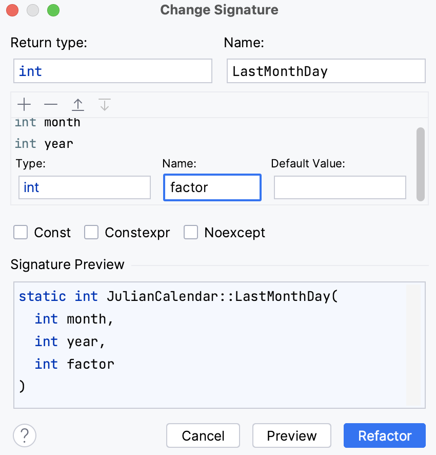 Refactoring dialog Refactoring dialog