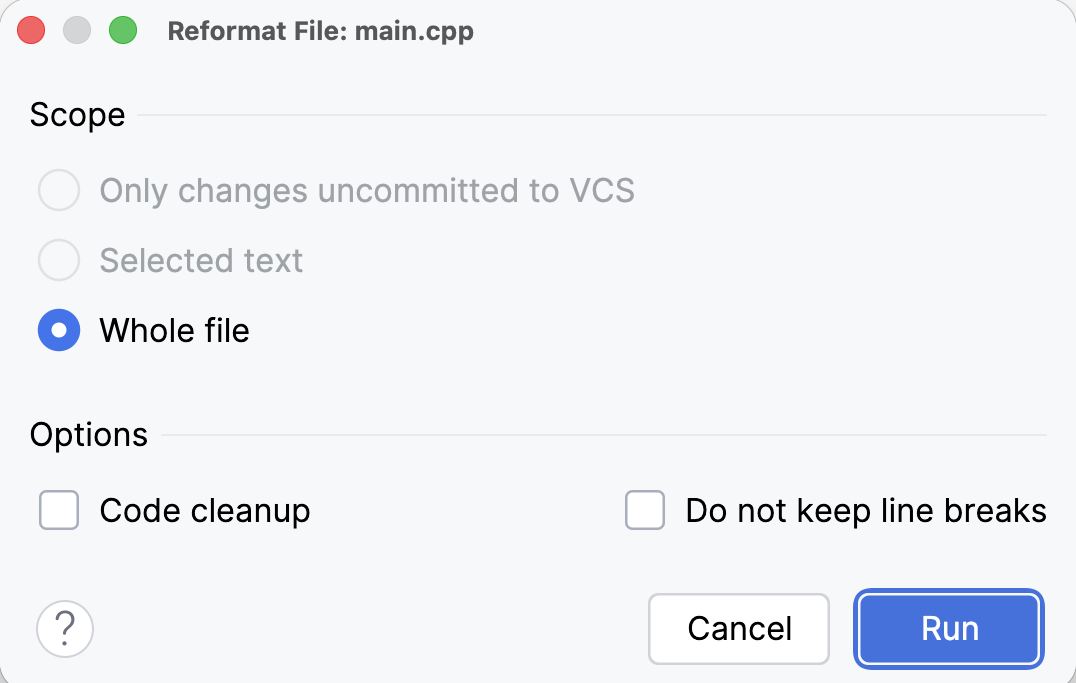 Reformat Files dialog Reformat Files dialog