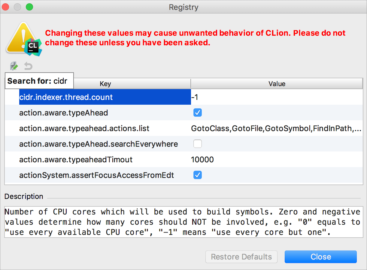 Registry dialog Registry dialog