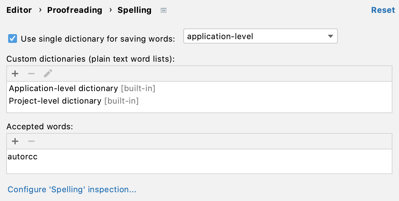 Spelling settings Spelling settings