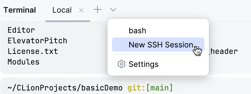 Start a new SSH session Start a new SSH session