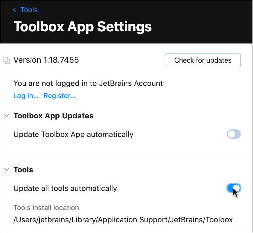 Toolbox App：自动更新所有工具的选项