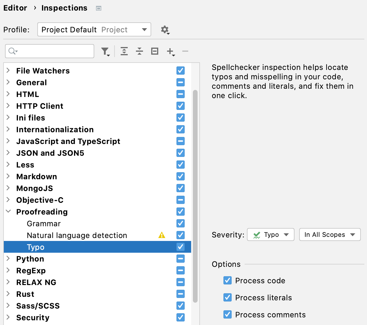 The Typo inspection settings The Typo inspection settings