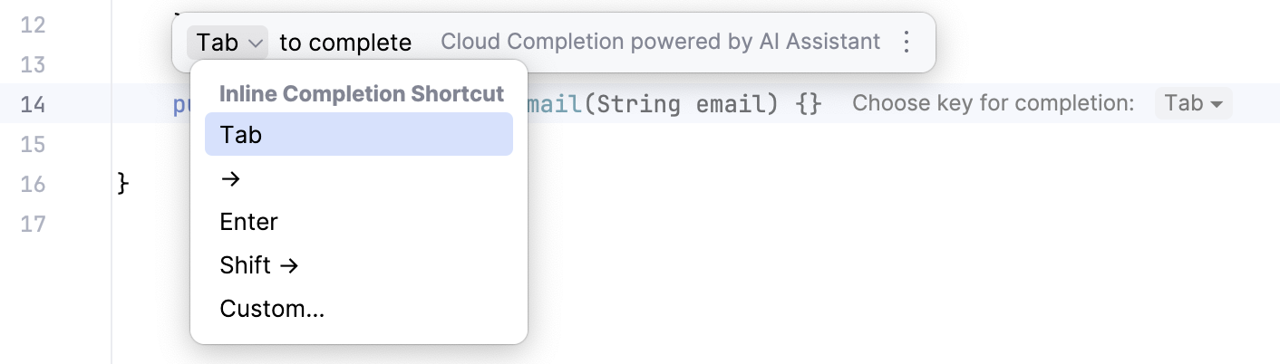 Code completion popup%