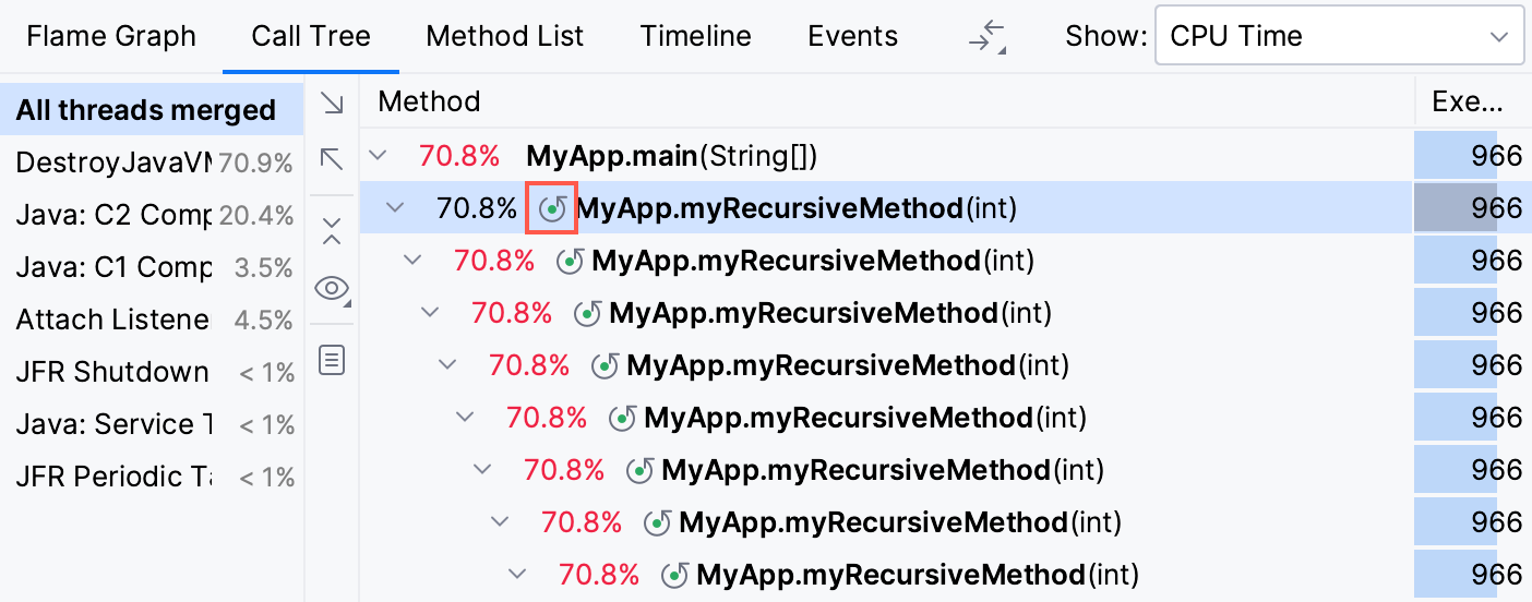 Collapse recursive calls button Collapse recursive calls button