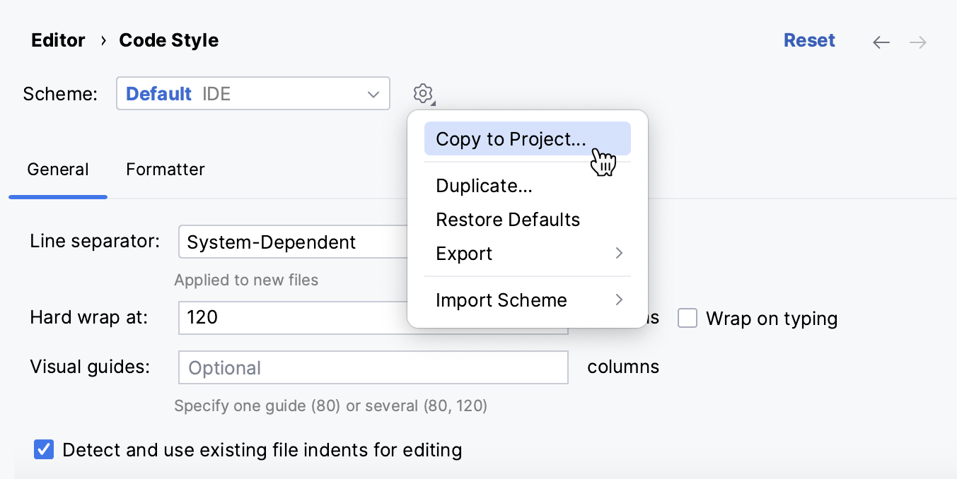 Copying code style scheme settings Copying code style scheme settings