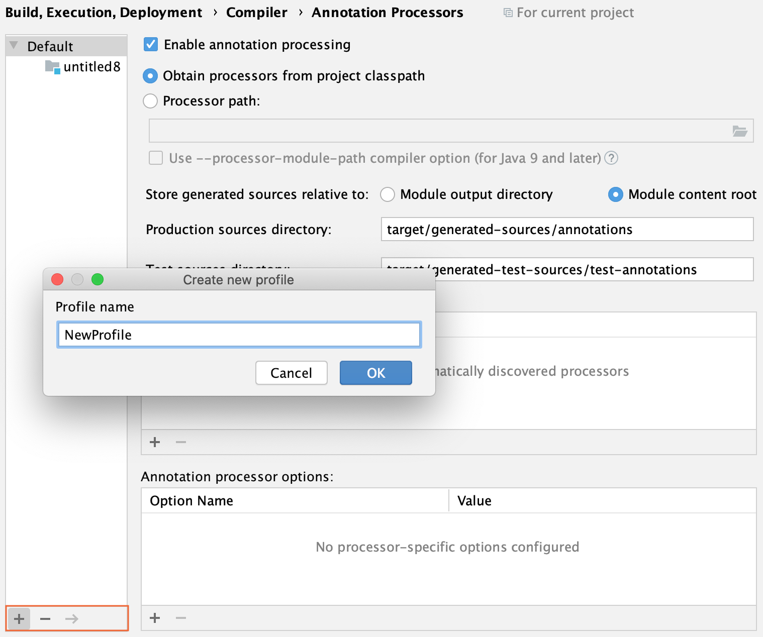 Create the annotation processor profile Create the annotation processor profile