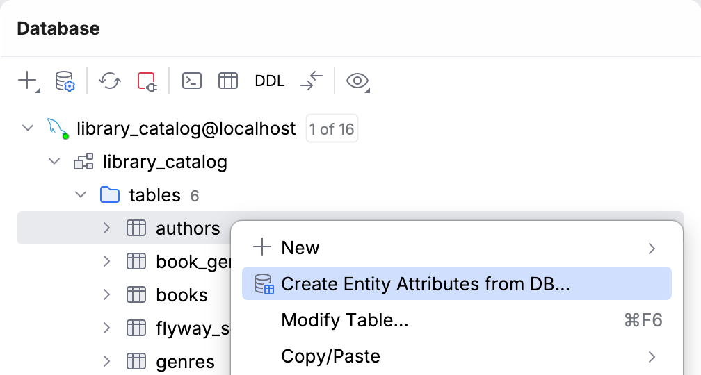 Create Entity Attributes from DB action Create Entity Attributes from DB action