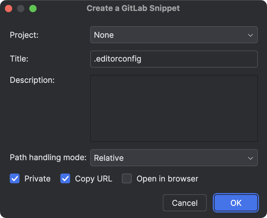 Share code with GitLab snippets | DataGrip Documentation