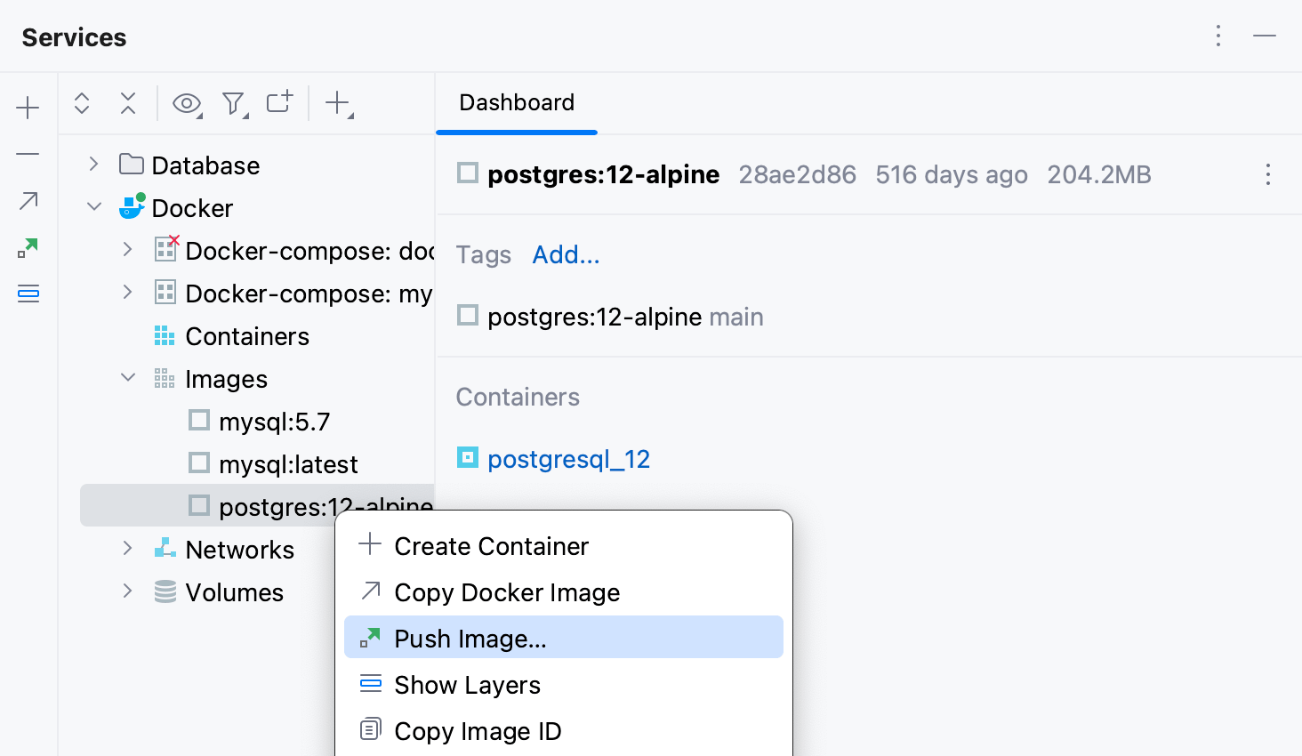 The Push Image context menu item The Push Image context menu item