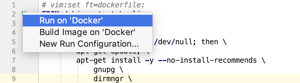 The Run on Docker popup The Run on Docker popup