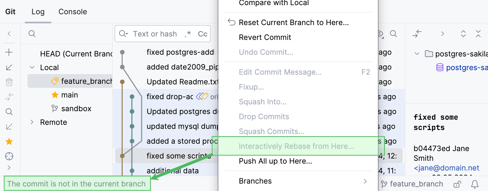Status bar message: interactive rebase is disabled Status bar message: interactive rebase is disabled