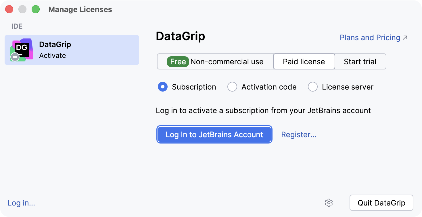 DataGrip: Licenses dialog DataGrip: Licenses dialog