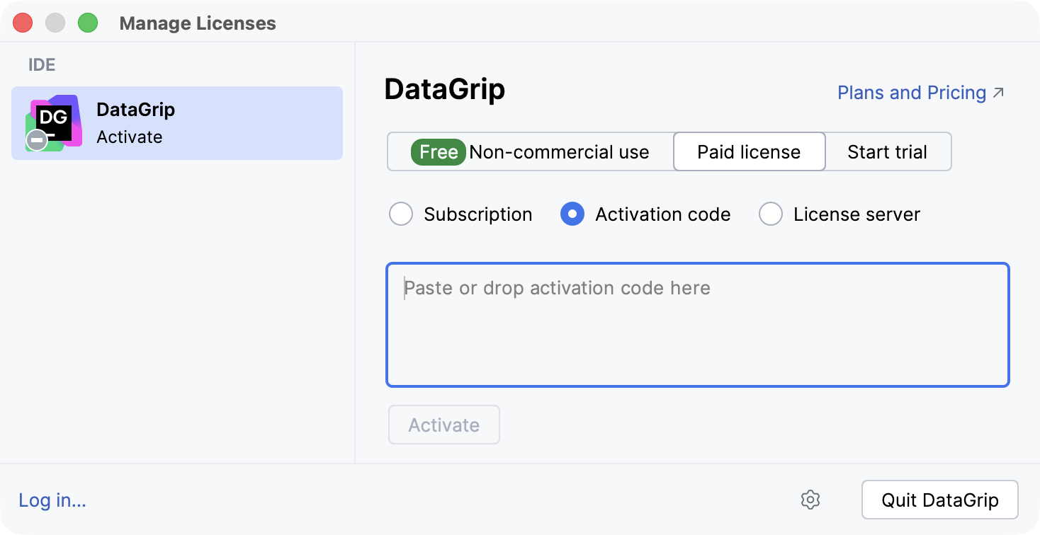 Activate DataGrip license with an activation code Activate DataGrip license with an activation code