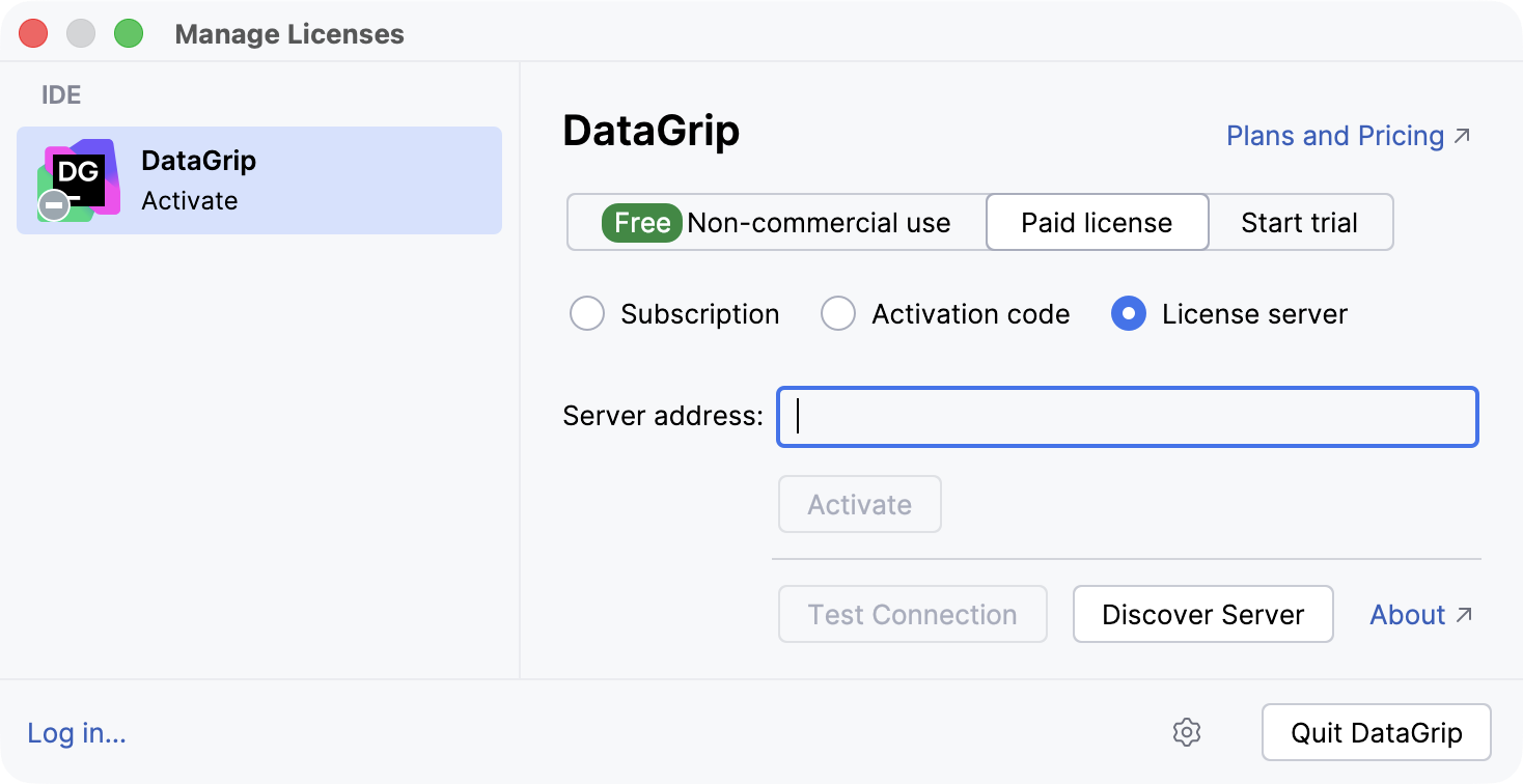 Activate DataGrip license with a license server Activate DataGrip license with a license server