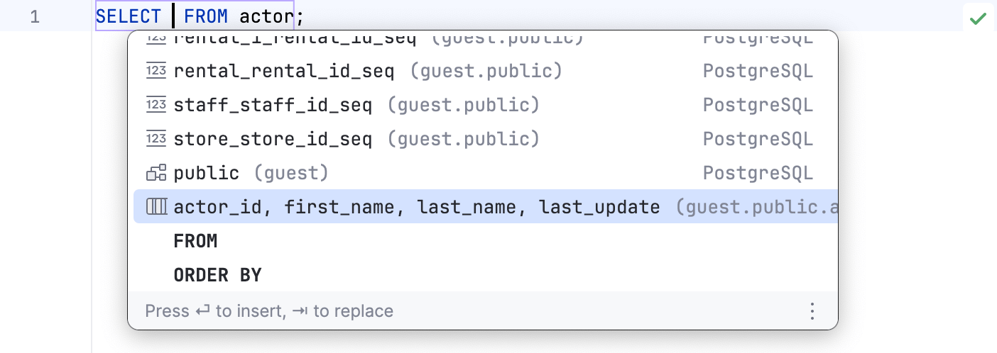 Example of the SELECT statement completion Example of the SELECT statement completion