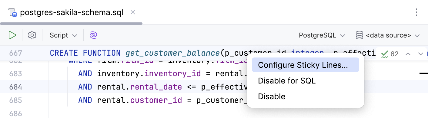Configure sticky lines Configure sticky lines
