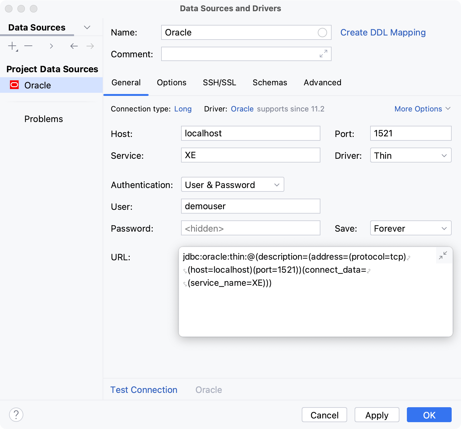 Database connection details Database connection details