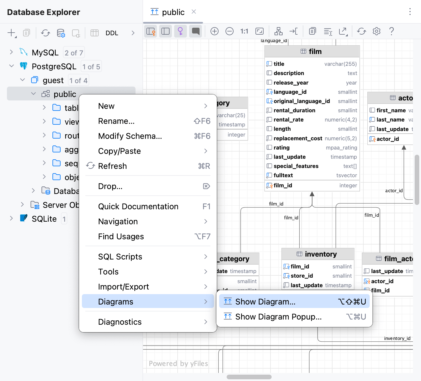Generate a diagram for a database object Generate a diagram for a database object