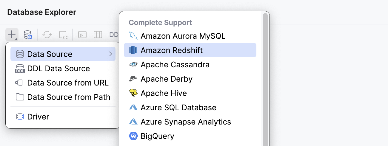 Select the Amazon Redshift data source Select the Amazon Redshift data source