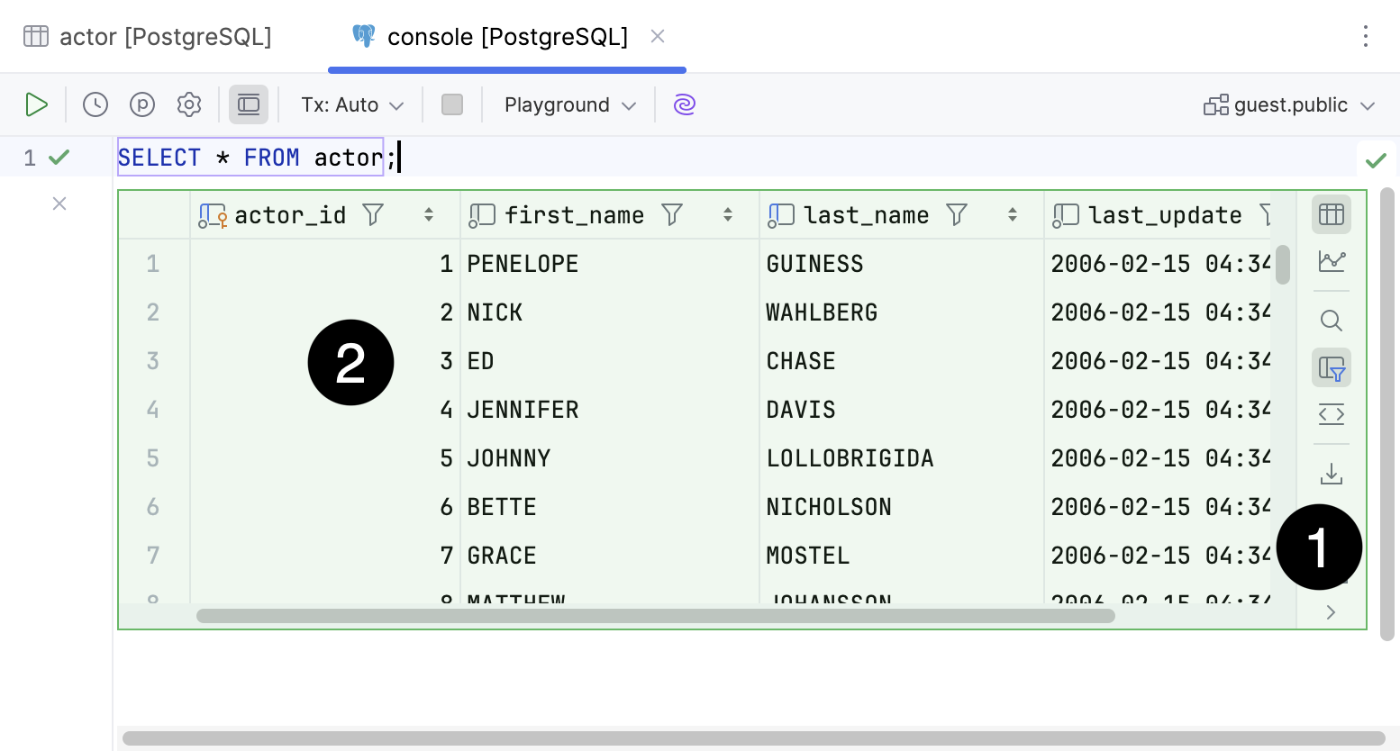 Data editor in the in-editor results Data editor in the in-editor results
