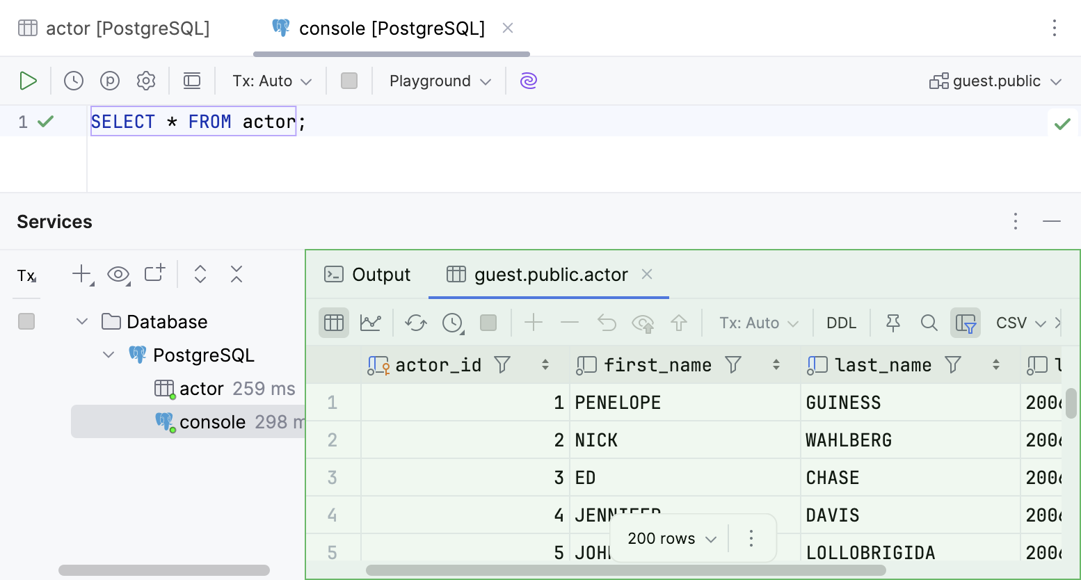 Data editor in a Result tab Data editor in a Result tab